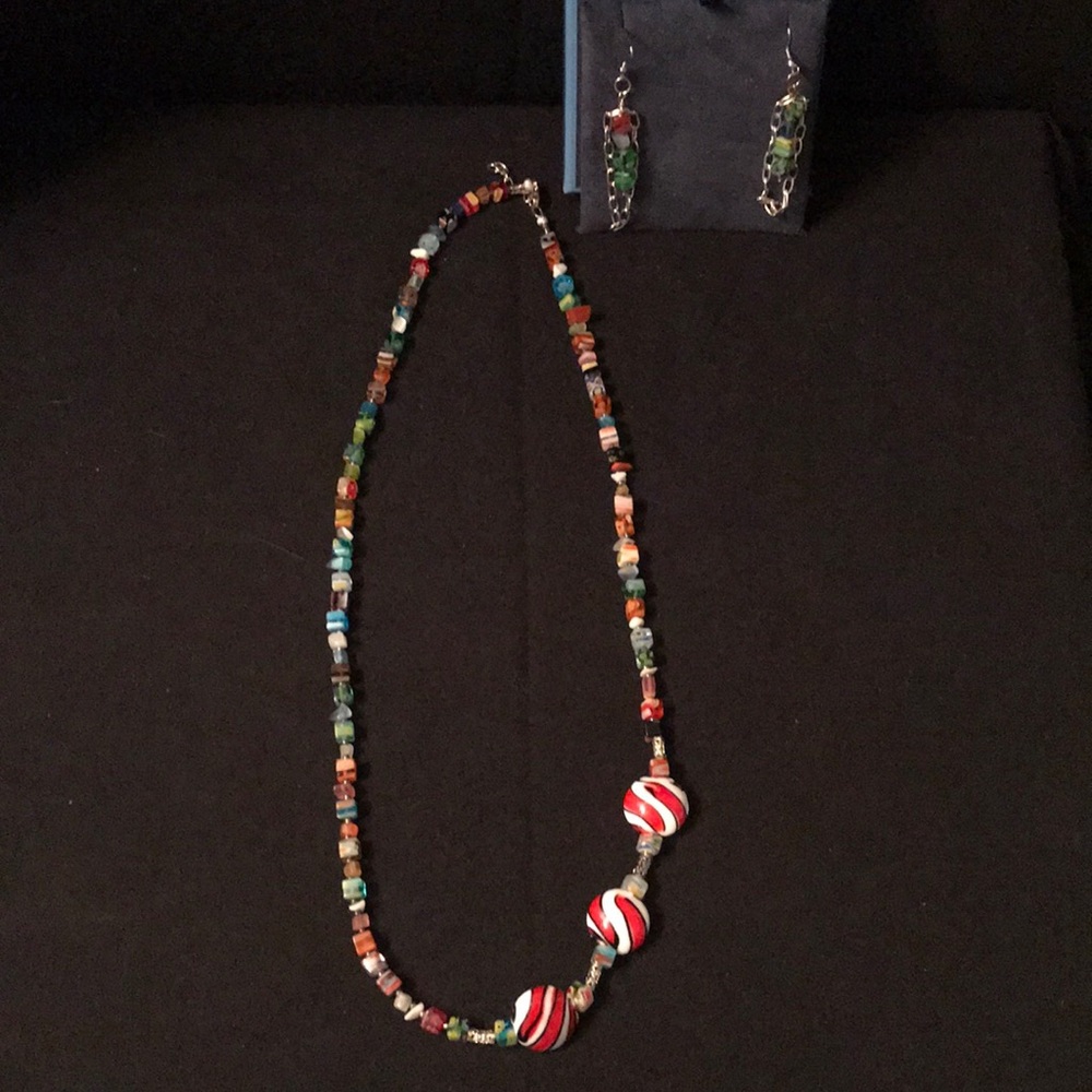 Murano Glass Beaded Necklace and Earrings
